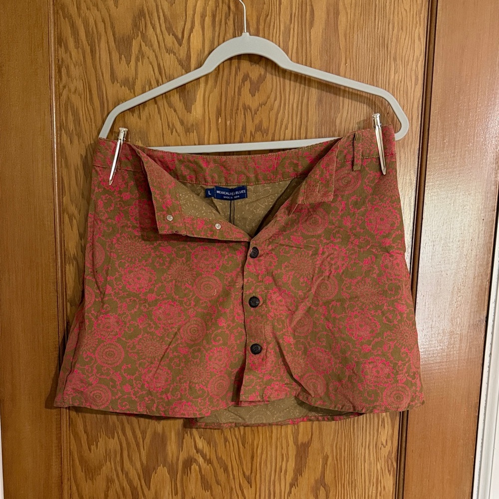 Stylish Corduroy Brown and Pink Mini Skirt